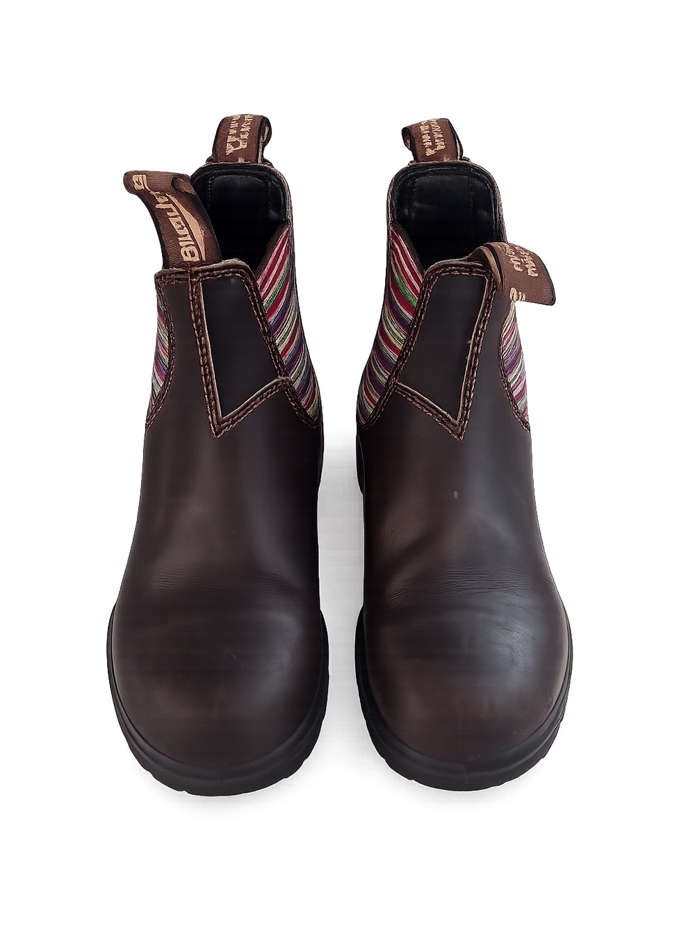 Blundstone Brown Leather Chelsea Boots Multi Stripe Elastic AU 4.5